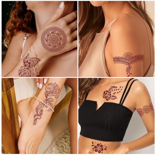 MAYCREATE® Tattoo Sticker 18 Sheets Mandala Temporary Tattoo for Women Girls Brown Lotus Flower Arm Band Tattoo Waterproof Henna Tattoo Stickers for Hands, Body, Arm, Feet MAYCREATE® Tattoo Sticker 18 Sheets Mandala Temporary Tattoo for Women Girls Brown Lotus Flower Arm Band Tattoo Waterproof Henna Tattoo Stickers for Hands, Body, Arm, Feet